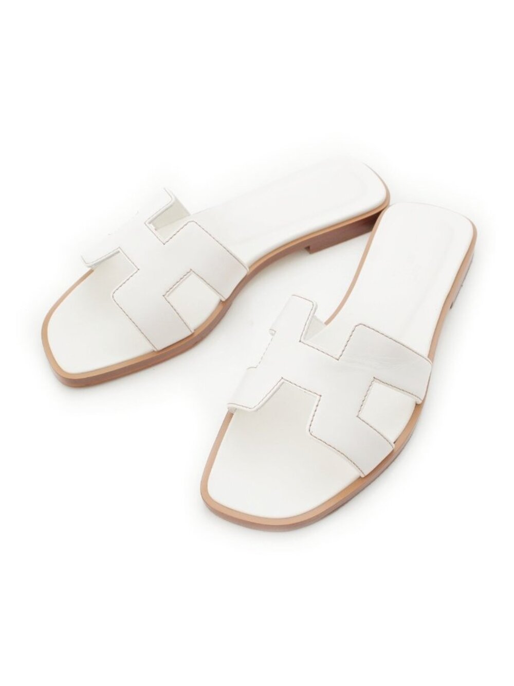 Hermes Oran Leather Sandals White
